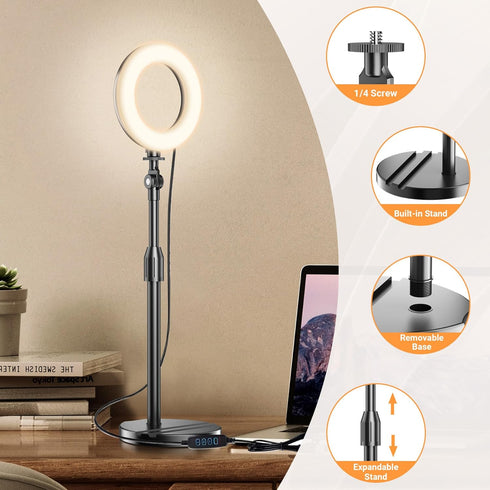 Mionondi 5'' Portable Travel Ring Light for Laptop Zoom Video Conference, Bright Circle Light with Extendable Stand