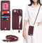 iPhone 7 8 SE (2020) Case with Card Holder, Red Wine Wallet with Strap, Credit Card Slots, Crossbody Kickstand