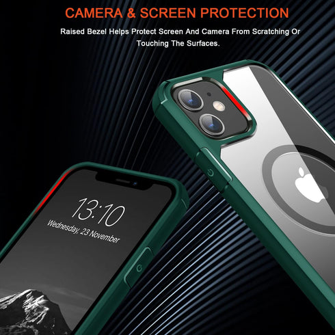 TENDLIN iPhone 11 Magnetic Case - Crystal Clear Hard Back, Soft Bumper, MagSafe Compatible, Protective (Green)