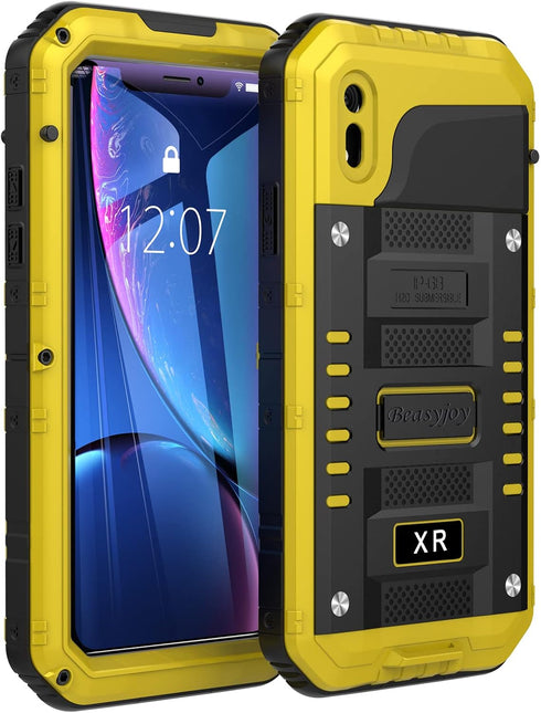 Beasyjoy Metal Case for iPhone XR, Waterproof Heavy Duty with Built-in Screen Protector, Rugged Defender Case (Yellow)