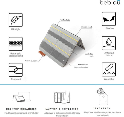 Backpack Beblau FOLD Portable TECH Organizer attachable to your Devices | Desk Sleeve | Gadget case | Working from Home