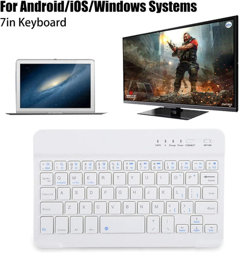 7 Inch Mini Universal Bluetooth Keyboard, Multi-Function Aluminum Alloy Portable Ultra-Slim Keypad, White Color