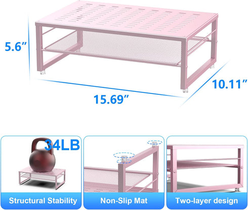 gianotter 2-Tier Metal Monitor Stand Riser, Desk Accessories & Workspace Organizer for Office Supplies, Pink