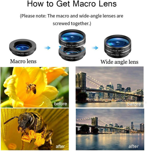 15 in 1 Universal Phone Camera Lens Kit, 18X Telephoto, Wide Angle, Macro, Fisheye, CPL/Flow/Star/Radial Filters