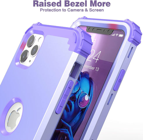 IDweel for iPhone 11 Pro Max Case with Tempered Glass, Hybrid 3 in 1 Shockproof Slim Heavy Duty Protection, Purple