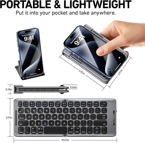 Foldable Bluetooth Keyboard with Stand Holder, Portable Wireless Keyboard for iOS, Android, Windows, Travel, B088