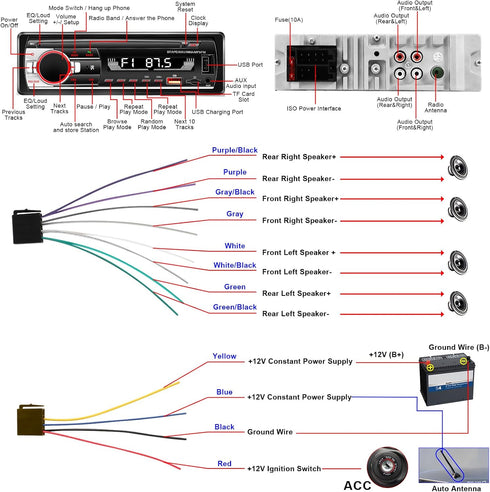 Single Din Car Stereo Bluetooth Car Radio, Car Audio with Handsfree and App Control, LSLYA 4X50W Car Radio Supports FM,