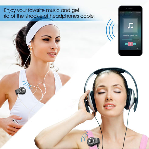 APEKX Clip Bluetooth Audio Adapter for Headphones, Wireless Receiver with MIC for Hands-Free Calls
