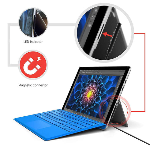 10ft USB-C Charging Cable for Microsoft Surface Pro 7, Go 2, Pro 6, 5/4/3, Laptop 1/2/3 & Book, Black, 45W Compatible.