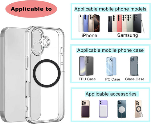 TYXK 3 Pack,Universal Metal Ring Sticker for Wireless Charger&Magsafe Sticker,Magnetic Ring for Phone Case,Compatible