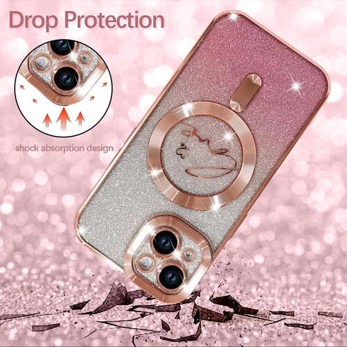 ZIYE Glitter Magnetic Case for iPhone 15 - Luxury Plating Love Heart, Compatible with MagSafe, Pink