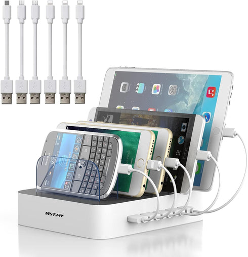 MSTJRY Charging Station for Multiple Devices - 5 Port Multi USB-A Charger Station with Power Switch for iPhone, iPad