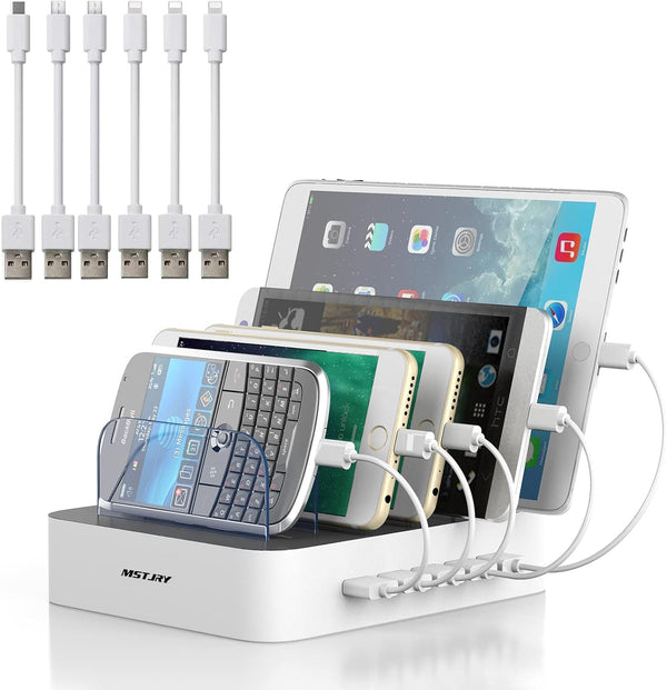 MSTJRY Charging Station for Multiple Devices - 5 Port Multi USB-A Charger Station with Power Switch for iPhone, iPad