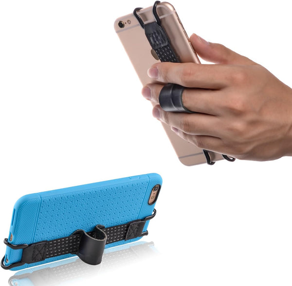 TFY Security Hand Strap with Leather Belt Holder Stand for iPhone 16 Pro Max / 15 Plus / 14 Pro / 13 / 12 / Xs/XR/SE /