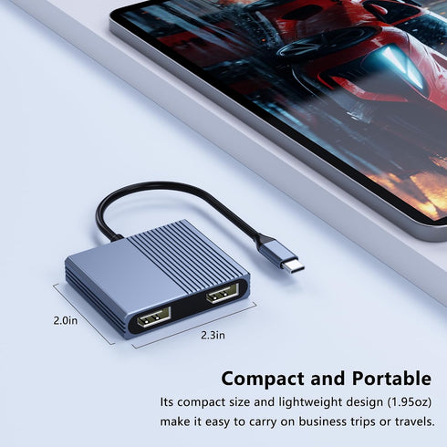 Aibilangose 4K@60Hz USB3.0/PD, Display Port Splitter for Dual Monitors, USB C to Dual DisplayPort Adapter