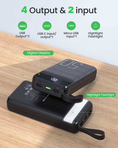 DAOLOT 50000mAh 22.5W 4 3 Pack Power Bank Fast Charging - Portable Charger USB C Quick Charge with Outputs & Inputs LED