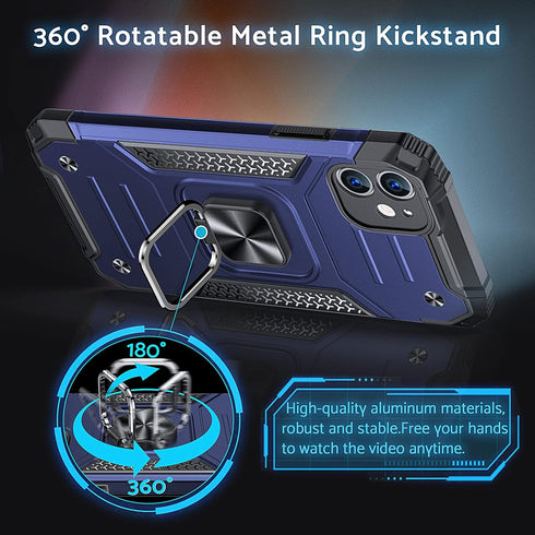 Anqrp iPhone 11 Case, Military Grade Protective Cover with Enhanced Metal Ring Kickstand, Blue