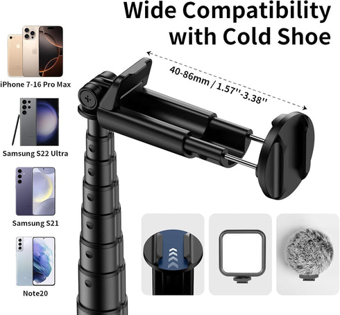 KOLOOBO 67'' 360 Automatic Phone Tripod, Auto-Open Selfie Stick for iPhone with Remote, Rotatable Extendable Phone