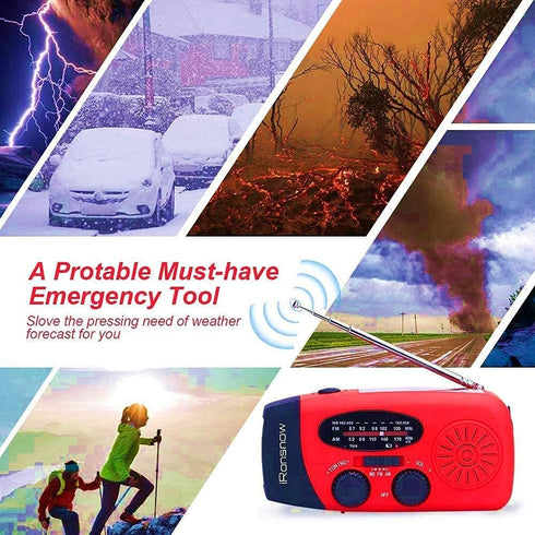Solar Emergency Hand Crank Weather Radio, Portable NOAA AM/FM Radios with SOS Alarm, Red