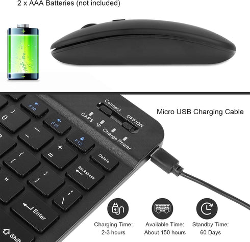 Ultra-Slim Bluetooth Keyboard and Mouse Combo - Rechargeable Wireless Set for PC, Tablet, and Smartphone
