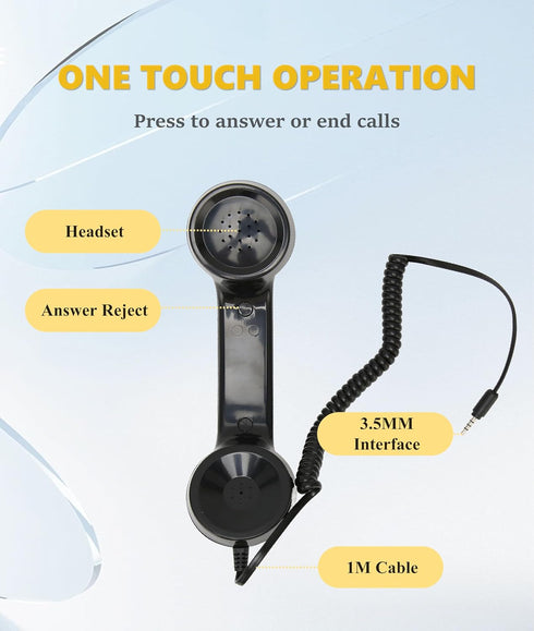 Jiawu Vintage Retro Telephone Handset, Cell Phone Receiver MIC Microphone Speaker for Cellphone, 3.5 mm Socket (Black)