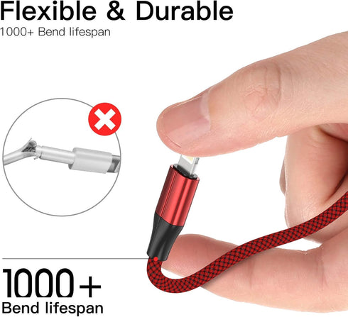 MFi Certified iPhone Charger Cable (3 Pack, 6ft) - Nylon Braided Lightning USB Cable for iPhone 11/Pro/X/Xs Max/XR/8