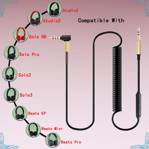 FAAEAL Solo3 Coiled Audio Cable, Replacement for Marshall Major2/3/4, Beats Studio3 Wireless Headsets, 3.5mm Cord