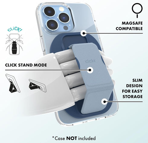 CLCKR Phone Holder & Grip for MagSafe, Adjustable Magnetic Stand & Finger Holder, Designed for iPhone 15, 15 Pro, 15 Pro Max, 15 Plus, iPhone 14, iPhone 13, 12 Models – Blue