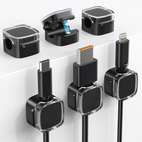 Magnetic Cable Clips, 6 Pack Under Desk Cord Management for Nightstand, Home Office, Kitchen, Crystal Black