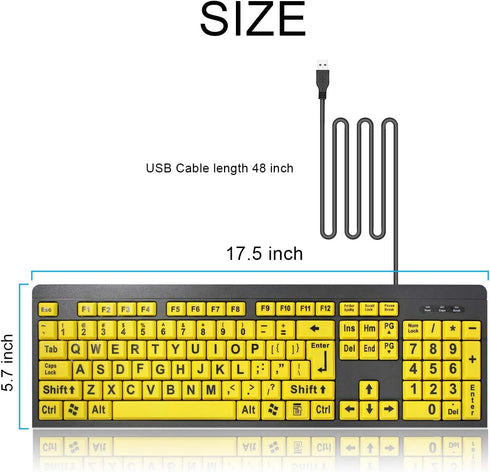 Large Print Computer Keyboard, Wired USB High Contrast Keyboard with Oversized Print Letters for Visually Impaired Low