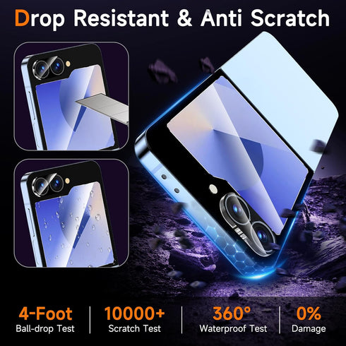 YWXTW EZ Alignment for Samsung Galaxy Z Flip 6 Screen Protector, 2 PCS Front Tempered Glass + 2 Set Camera Lens