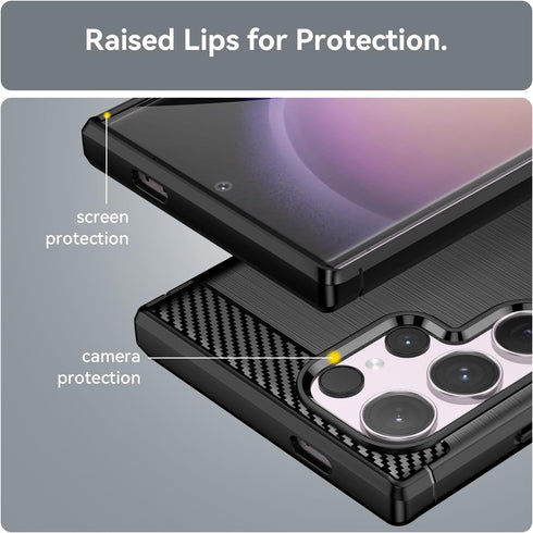 Samsung Galaxy S24 Ultra Phone Case, Shockproof Carbon Fiber Jacket, Soft TPU, Scratch Resistant Black