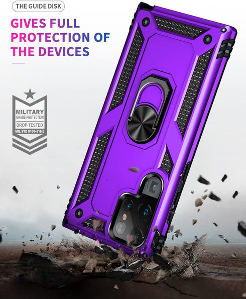 Androgate Galaxy S22 Ultra Case with HD Screen Protectors, Military-Grade Ring Holder Kickstand, 15ft Drop Tested