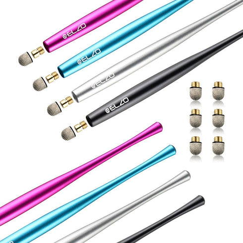 Elzo Premium Metal Slim Capacitive Stylus Pens Combo 4 Pcs Tips for All Touch Screens, Black, Silver, Light Blue & Rose