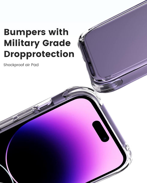 Mkeke iPhone 14 Pro Case Clear, Military Grade Protection, Not Yellowing Shockproof Phone Cover