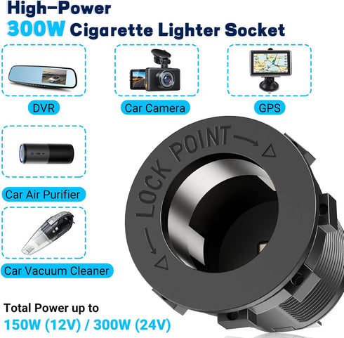 Qidoe 12V USB Panel Cigarette Lighter Socket with Rocker Switch, 58W Multiport USB Outlet for Car Marine RV Truck
