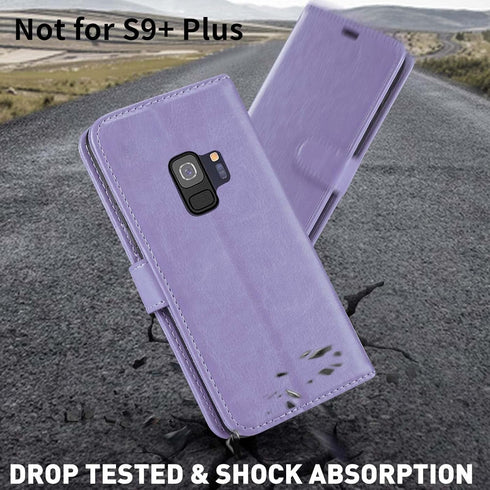 MONASAY Wallet Case for Galaxy S9, 5.8-inch, Flip Folio Leather Cover with Credit Card Holder, Lavenders [Screen