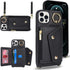 for iPhone 12/12 Pro Case with Card Holder and Strap - Zipper Pocket,Crossbody Lanyard Strap,Credit Card Holder,Stand Ring,Cute Phone Wallet Case for Women(Black,6.1 Inch)