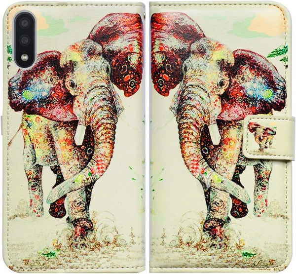 Elephant Pattern Leather Flip Case Wallet Cover for Samsung Galaxy A01 with Card Slot Holder Kickstand