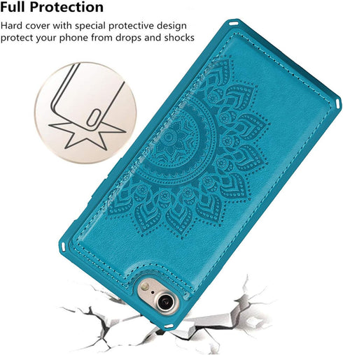 iCoverCase Wallet Case for iPhone SE (2nd), RFID Blocking PU Leather Kickstand Magnetic Shockproof Case