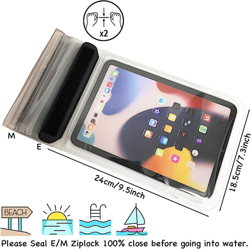 Floating Waterproof Tablet Case, Dry Bag eReader Cover for iPad Mini, Galaxy Tab, and Kindle up to 9"