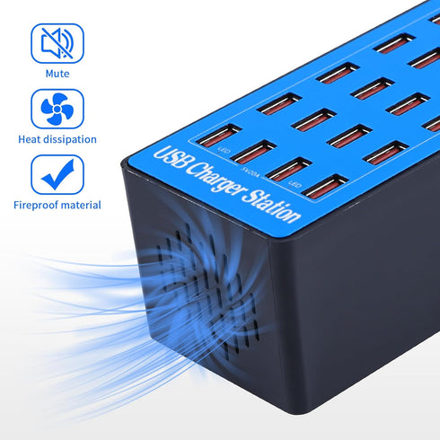 FUHAOXUAN Station,100W 20-Port USB Charging Multi Device Charger with Intelligent Safety Features,Charging Station