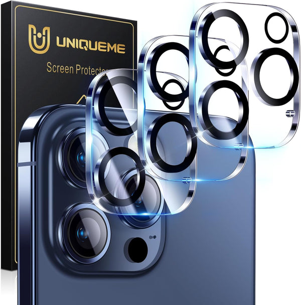 UniqueMe 3 Pack Camera Lens Protector for iPhone 15 Pro/Pro Max, 9H Tempered Glass, Drop Protection, Case Friendly,