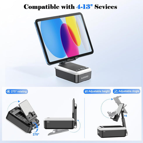 Kingamei 3-in-1 5.3 Cell Phone Stand with Bluetooth Speaker, RGB Colorful Light Desk Phone Holder, Foldable Cool Tech