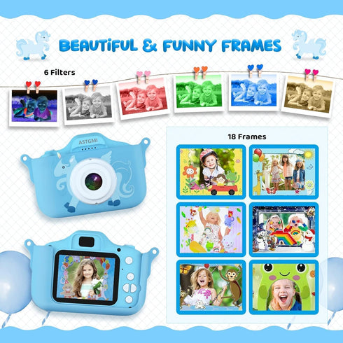 Kids Camera, Upgrade HD Digital Camera for Toddlers, 32GB SD Card & Silicone Cover (Blue)