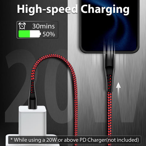cugunu USB C to Lightning Cable 3 Pack 6FT, Apple MFi Certified iPhone Charger Fast Charging Cord Compatible with