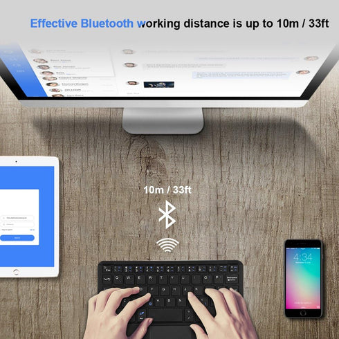 Ultra-Slim Mini Bluetooth Keyboard with Touchpad, Bluetooth, Up to 10m Working Distance, Suitable for Windows PC