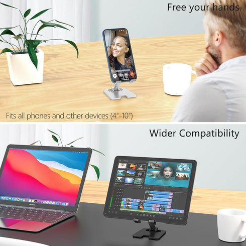 Amzpas 17 16 15 14 13 12 11 8, Adjustable Cell Phone Stand Metal, Foldable Desktop Cellphone Stand with Anti-Slip Base