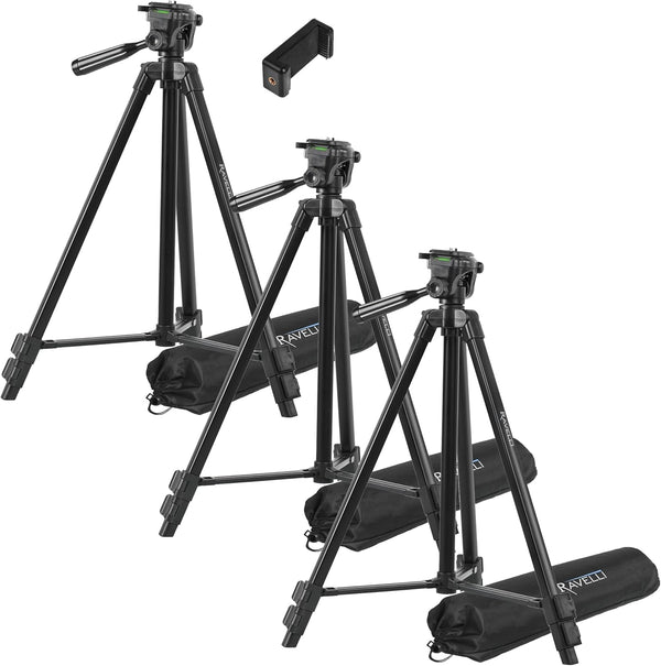 Ravelli APLT3 53" (3 Pack) Light Weight Aluminum Tripod, 3 Pack, with Bag