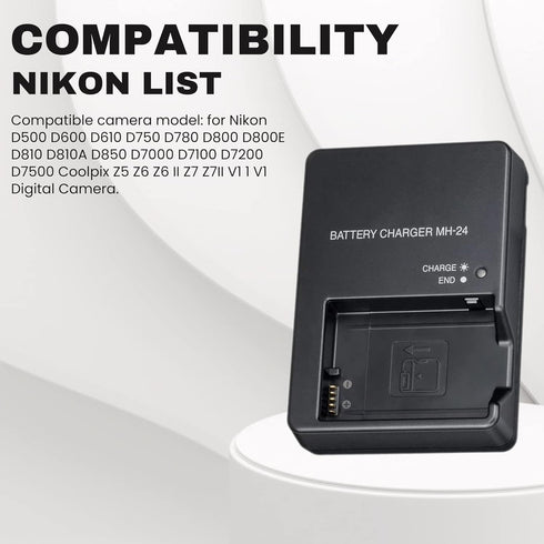MH-24 Battery Charger for Nikon En-el14, En-el14a, P7100, P7000, D5100, D5200, D5300, D5500, D5600, Df Cameras